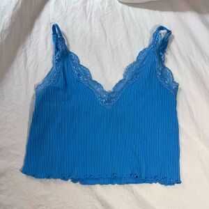 Blue lacy ribbed crop top